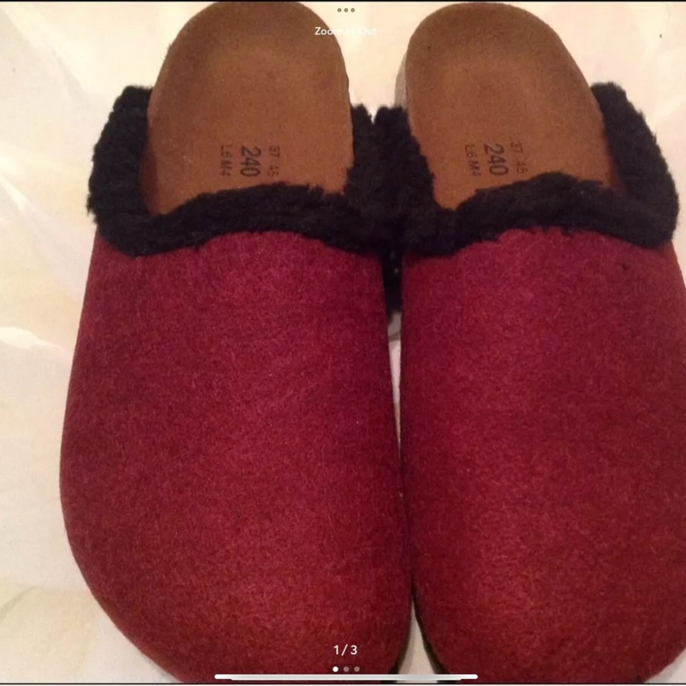 BIRKI'S BY BIRKENSTOCK PROVENCE BIRKO-FILZ BORDEAUX WITH BLACK SHEARLING TRIM